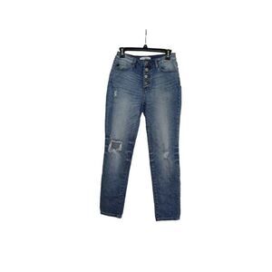 Kancan Button Fly Distressed Blue Ankle length Skinny Jeans